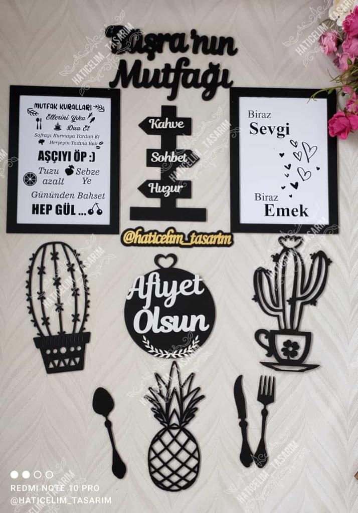 MUTFAK TABLO SET KAKTÜSLÜ AHŞAP